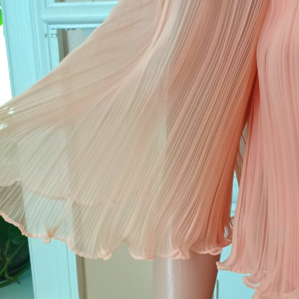 VTG Miss Elliette Peach Accordion Crepe Chiffon Cape Evening Gown Formal Dress - Picture 10 of 14